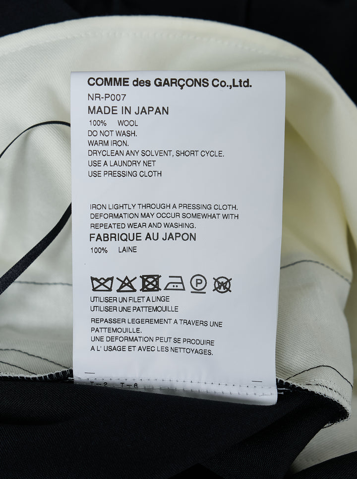 Black cropped wide-leg wool pants with an elasticated waistband and drawstring tie hems by Comme des Garçons Girl - view 3