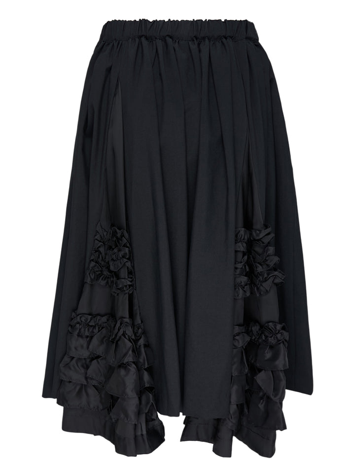 Comme des Garçons Girl black A-line midi skirt with elasticated waist and tiered gathered ruffle panels at the hem - view 2