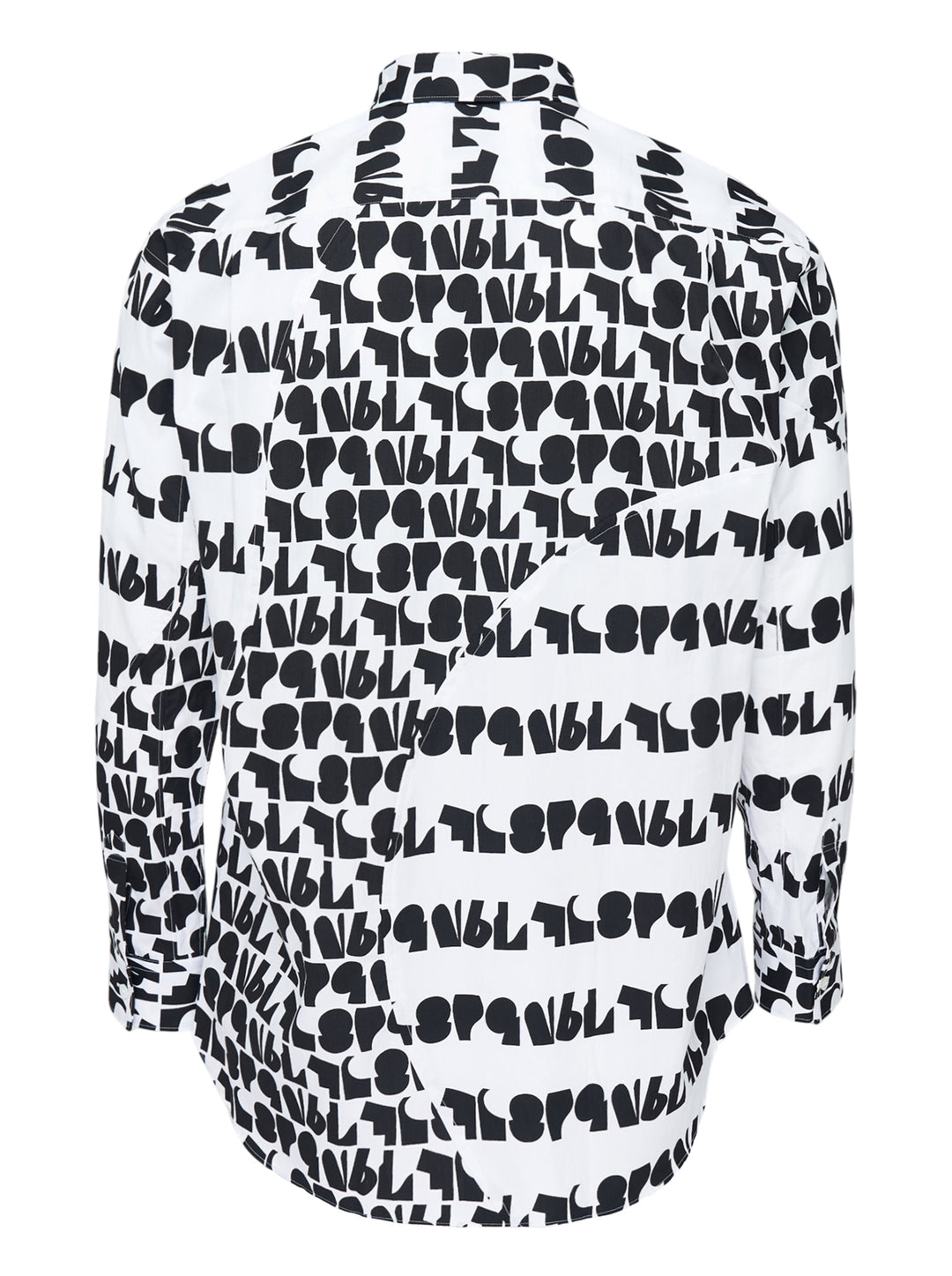Comme des Garçons Shirt long sleeve shirt in white cotton with an all-over black abstract typography print, curved panel detail and chest pocket - view 2