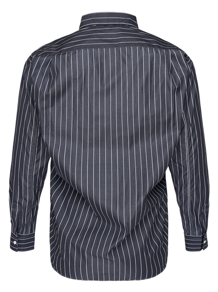 Comme des Garçons Shirt long sleeve button-up in black and white stripes with a ruched, wave-effect front panel and pointed layered hem - view 2