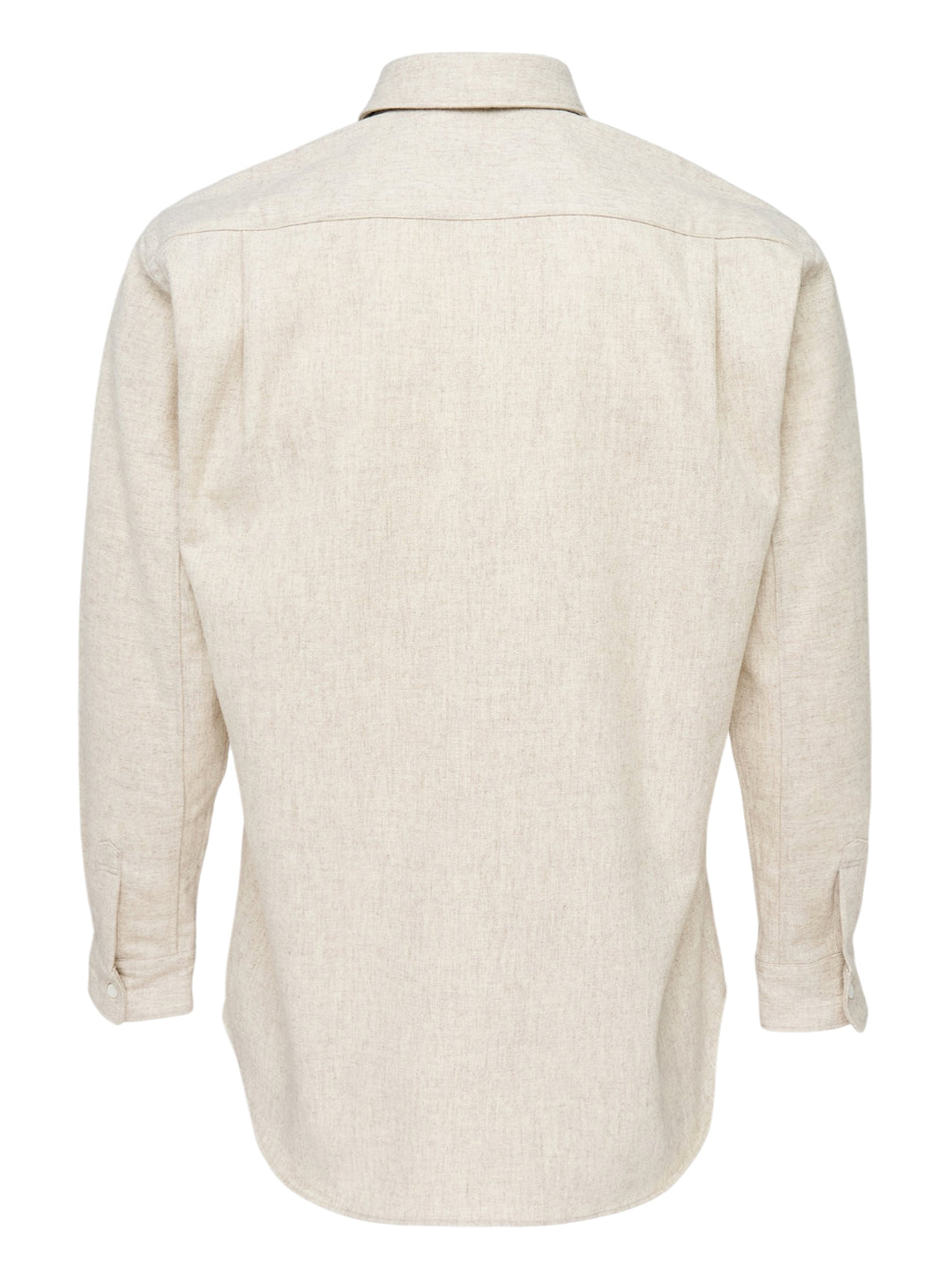 Comme des Garçons SHIRT wool nylon blend button-up shirt in heathered oatmeal with point collar, chest patch pocket and white buttons - view 2