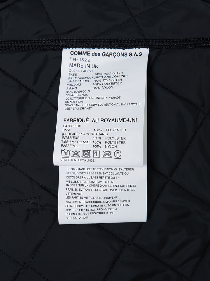 Black lacquered diamond-quilted zip-up jacket with asymmetric zip, collar and patch pockets by Comme des Garçons Shirt x Lavenham - view 3