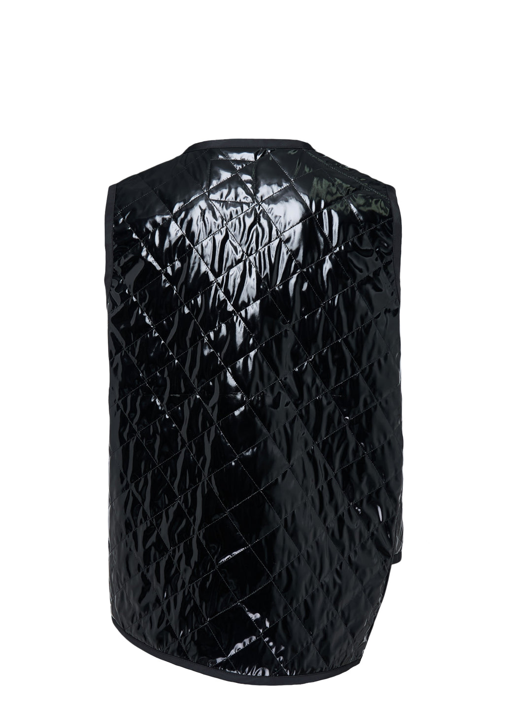 Black lacquered quilted asymmetric vest with diagonal zip front and Lavenham label by Comme des Garçons Shirt - view 2