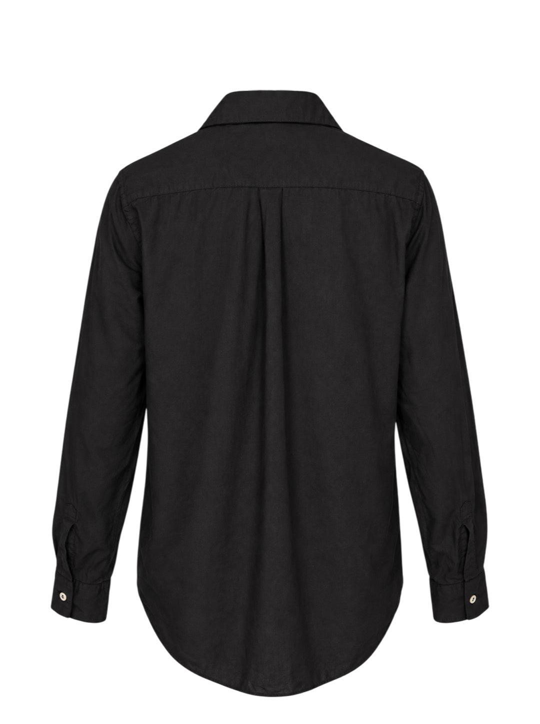 Black pleated button-down shirt with rounded collar, pale buttons and frayed pleated hem by Comme des Garçons Comme des Garçons - view 2