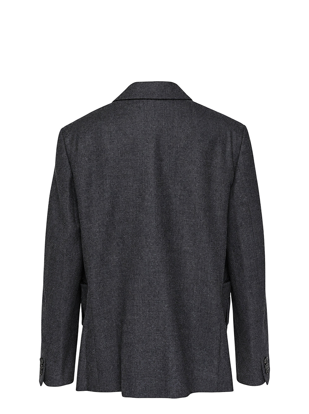 Comme des Garçons Comme des Garçons charcoal grey single-breasted tailored blazer with deconstructed double-lapel detail and three-button closure, styled flat on a white background - view 2