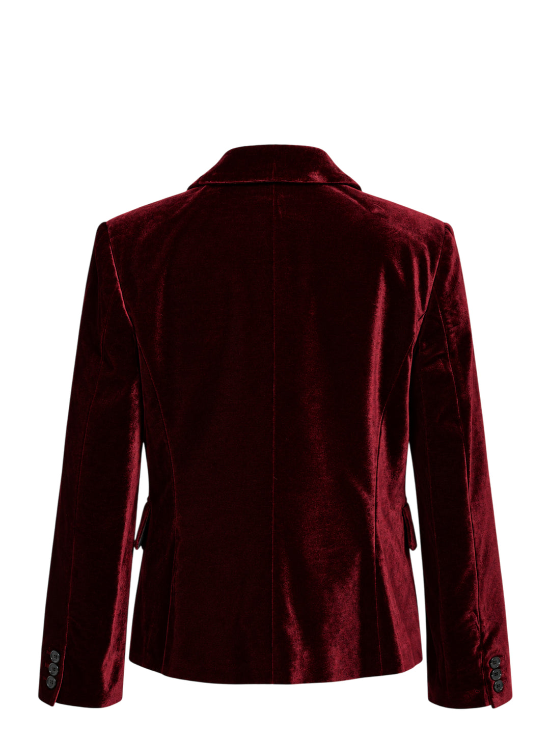 Burgundy velvet fitted button-up blazer with notch lapels, three buttons and flap pockets by Comme des Garçons Comme des Garçons - view 2