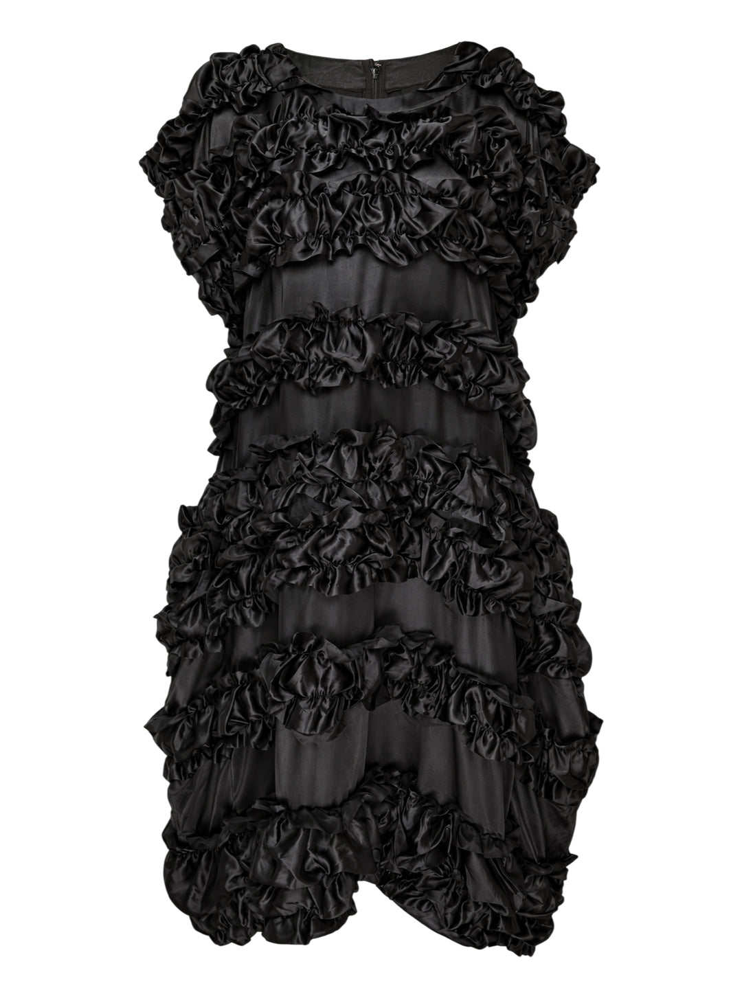 Comme des Garçons Comme des Garçons black sleeveless dress with tiered taffeta ruffles and sheer panels
