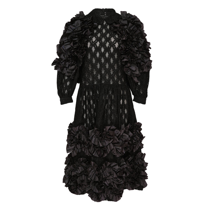 Puffed Sleeve Lace Ruffle Dress