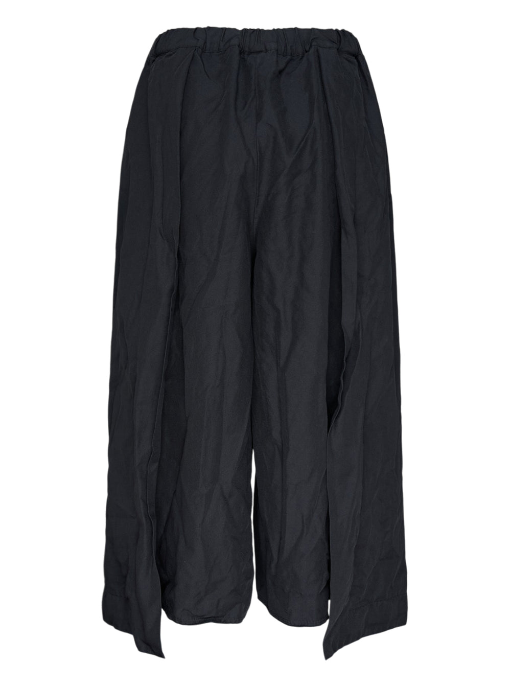 Comme des Garçons Comme des Garçons relaxed wide leg black drawstring pants with elasticated waistband and voluminous crinkled drape, shown flat on white background - view 2