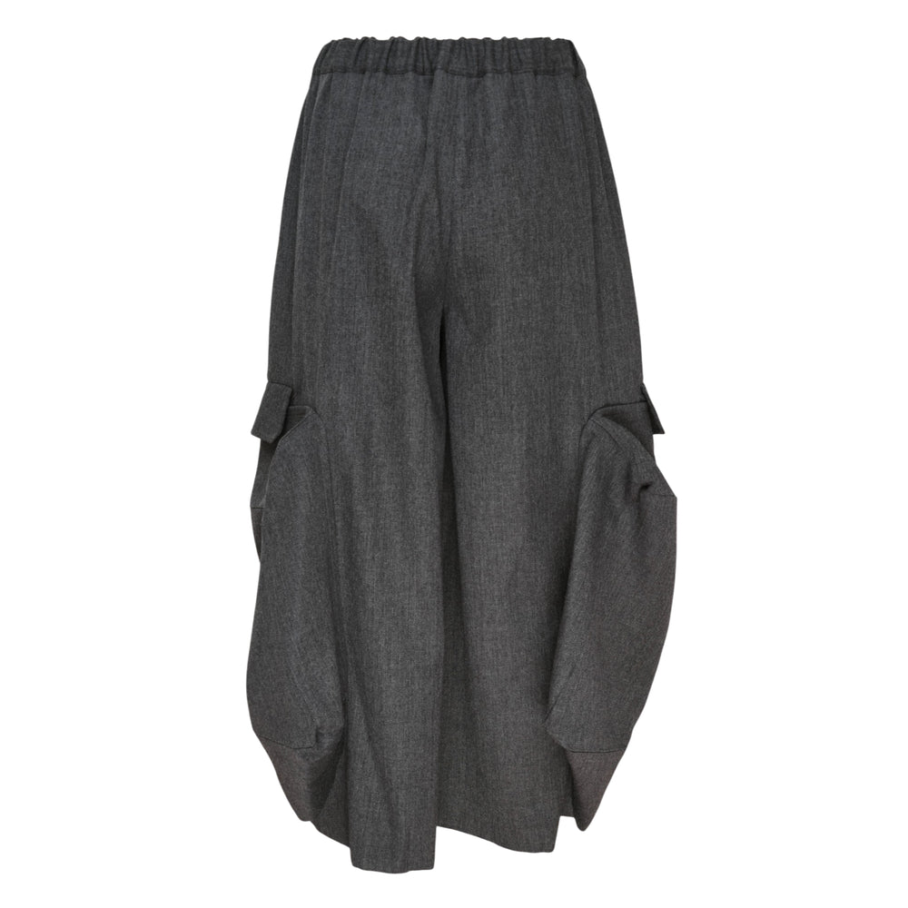 Comme des Garçons Comme des Garçons wide-leg cargo pants in charcoal grey with elasticated drawstring waist, oversized gathered patch pockets, and sculptural bubble hem - view 2