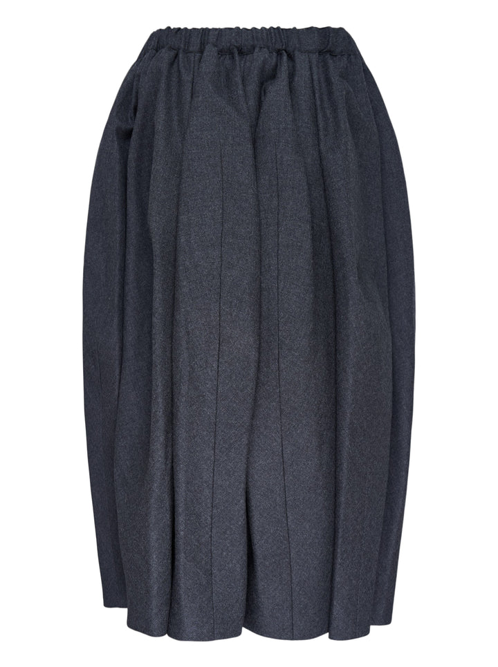 Comme des Garçons Comme des Garçons voluminous cocoon midi skirt in charcoal grey with elasticated drawstring waist and gathered sculptural silhouette, displayed flat on white background - view 2