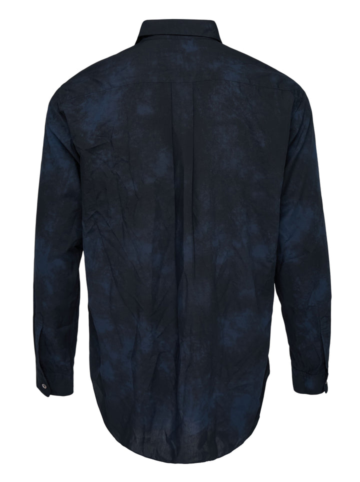Comme des Garçons Homme Deux long sleeve button-up shirt in navy and black tie-dye with chest pocket, front view - view 2