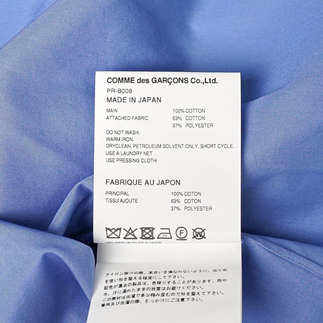 Comme des Garçons Homme Plus long sleeve cornflower blue cotton shirt with black and blue floral jacquard contrast panel down the centre front placket - view 3