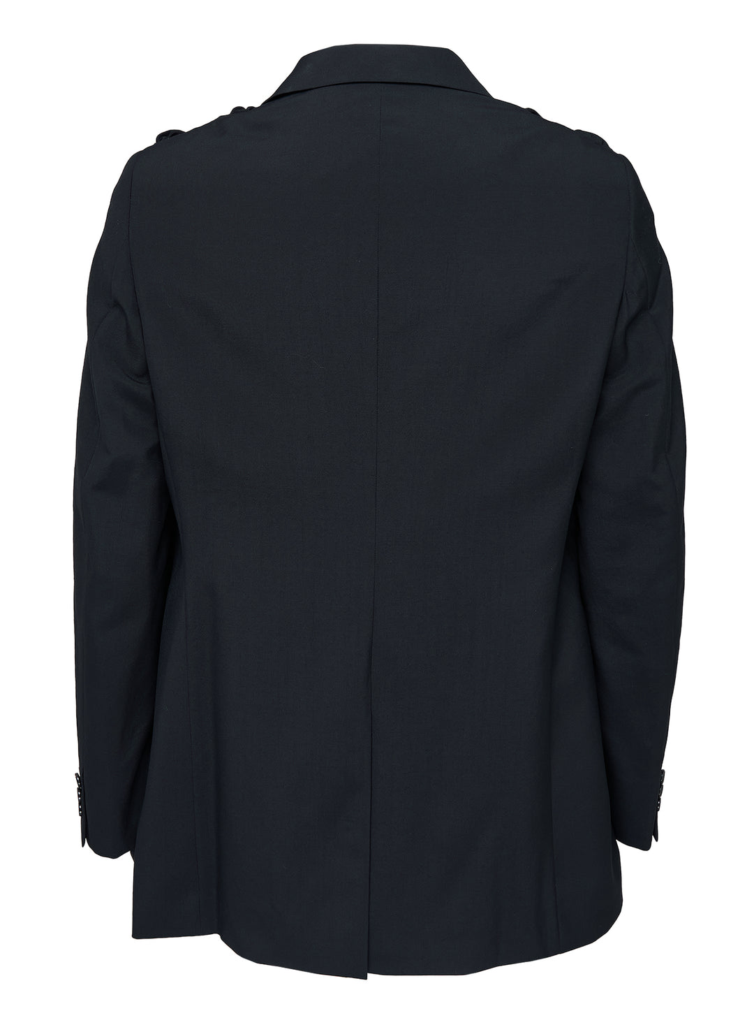 Black Comme des Garçons Homme Plus wool tropical jacket with ruched gathered panels and a raw-edged U-shaped front panel - view 2