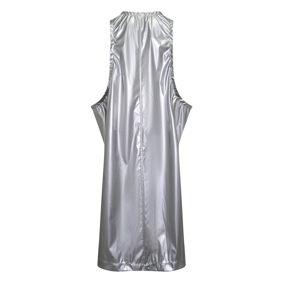Metallic Enamel Halter Dress