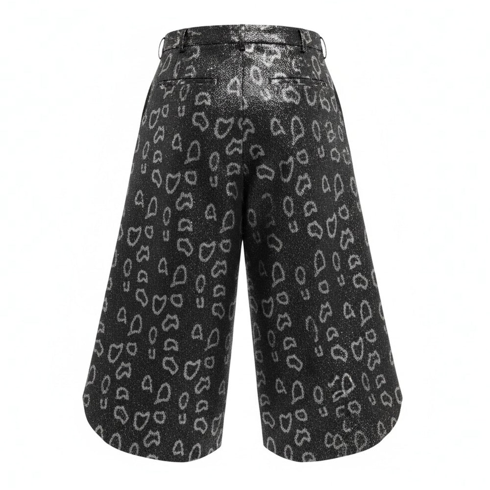 Comme des Garçons Homme Plus wide-leg pants in dark metallic polyester jacquard with an allover open-heart print and dramatically flared curved hem - view 2