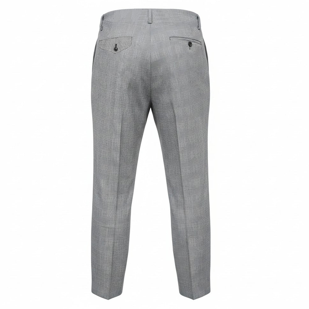 Comme des Garçons Homme Plus grey wool glen-check double-pleat tapered trousers on a white background, front view - view 2