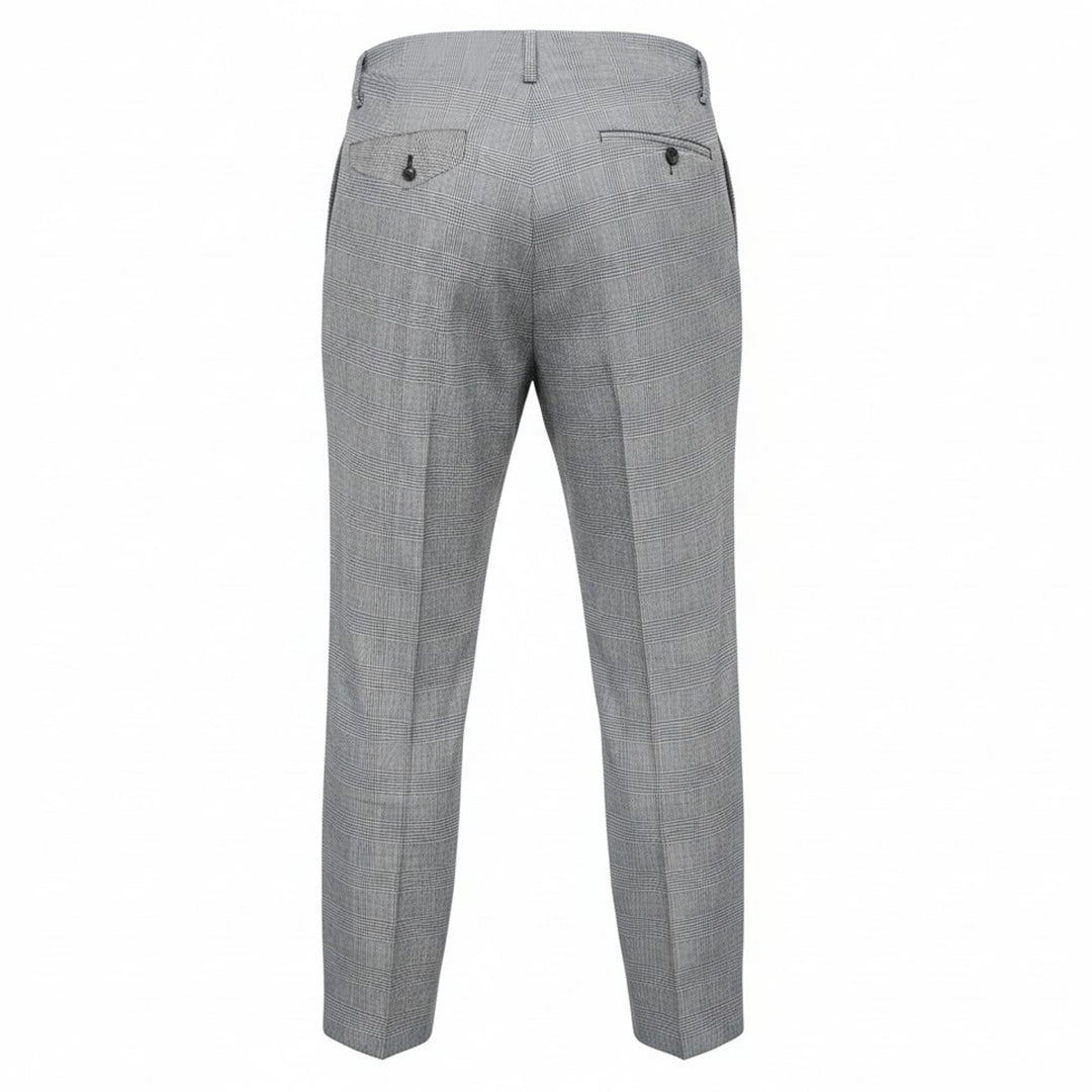 Comme des Garçons Homme Plus grey wool glen-check double-pleat tapered trousers on a white background, front view - view 2