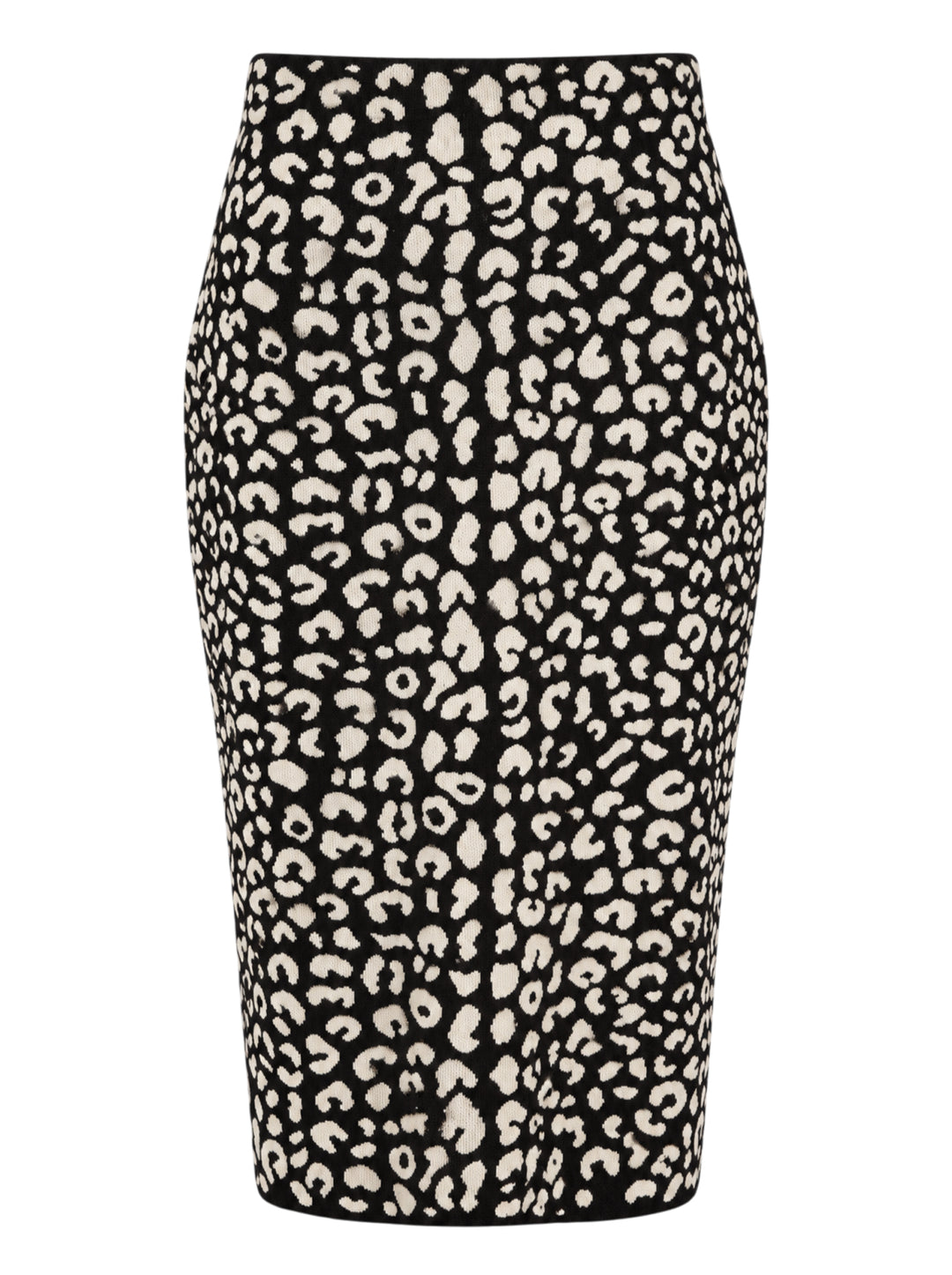 Carolina Herrera knee-length pencil skirt in black and cream leopard jacquard knit, shown from the front
