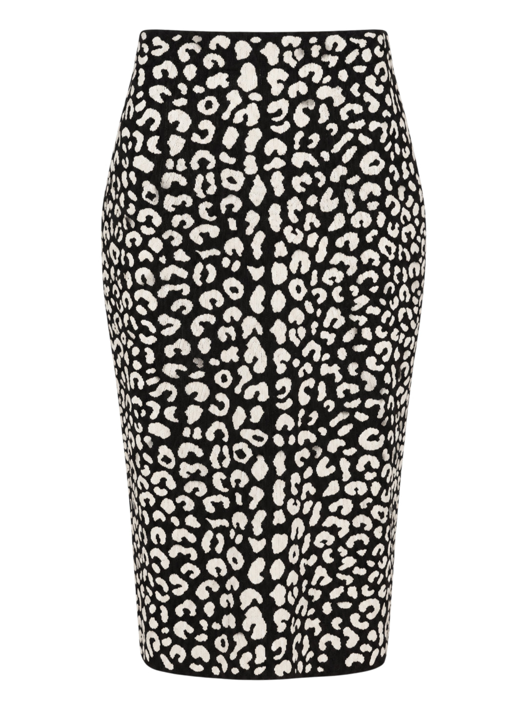 Carolina Herrera knee-length pencil skirt in black and cream leopard jacquard knit, shown from the front - view 2
