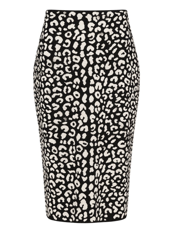 Carolina Herrera knee-length pencil skirt in black and cream leopard jacquard knit, shown from the front - view 2