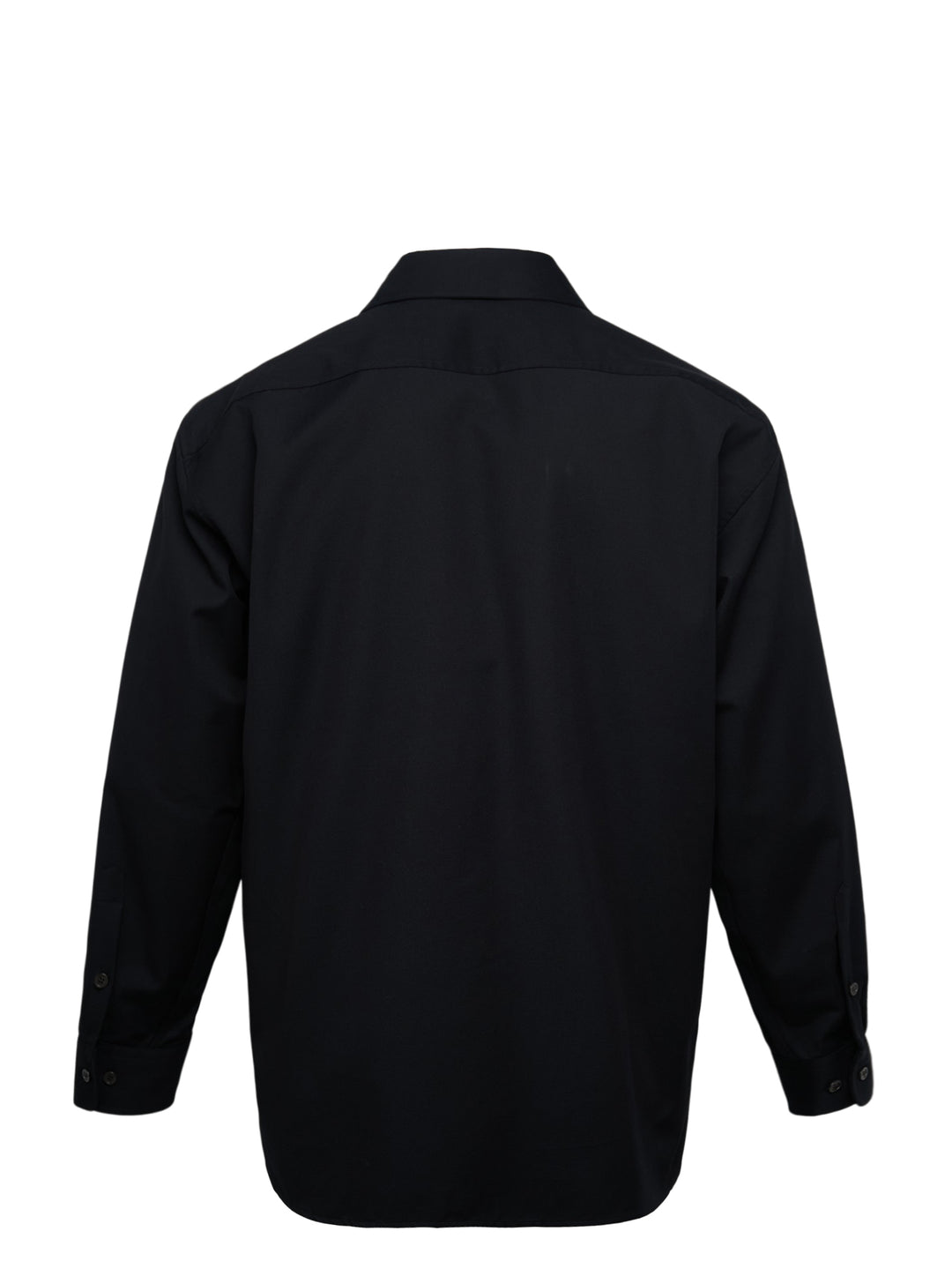 Dries Van Noten black loose fit long sleeve zipped overshirt with silver zip fastening, spread collar, and chest flap pocket with snap button - view 2