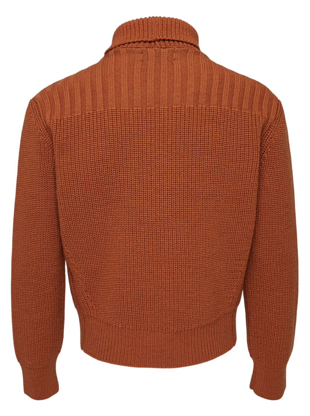 Dries Van Noten rust-toned ribbed knit cardigan with asymmetric button placket and draped funnel collar - view 2