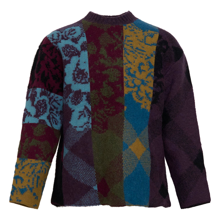 Patchwork Mixed Print Crew Neck Sweater