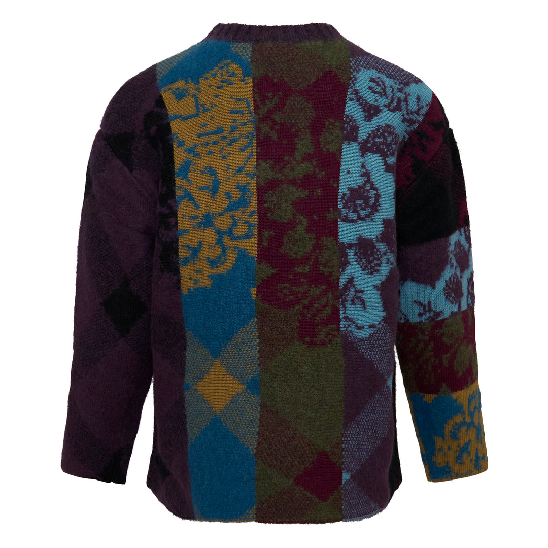 Patchwork Mixed Print Crew Neck Sweater