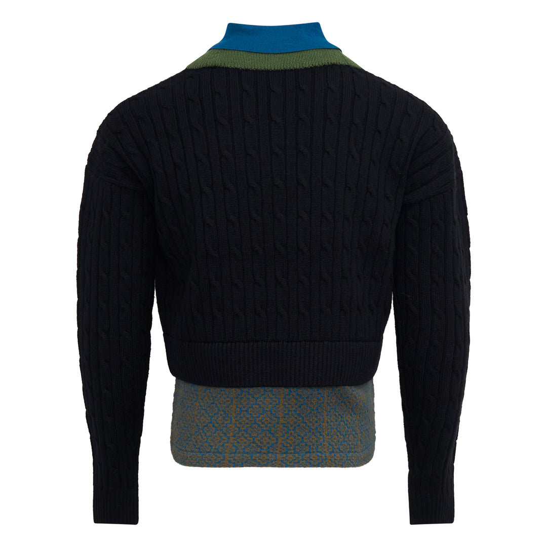 Layered V-Neck Cable Sweater