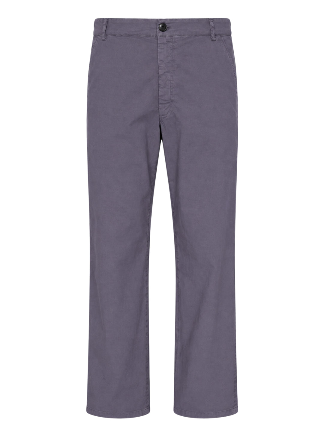 Dries Van Noten loose fit mid rise straight pants in muted slate purple cotton twill, front view on white background
