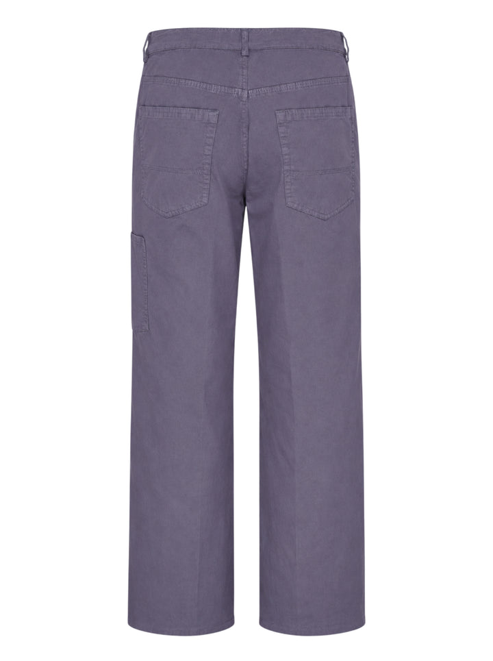 Dries Van Noten loose fit mid rise straight pants in muted slate purple cotton twill, front view on white background - view 2