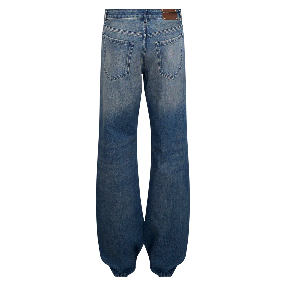 Dries Van Noten loose fit mid rise straight jeans in medium blue vintage wash, front view showing relaxed silhouette and five-pocket construction - view 2