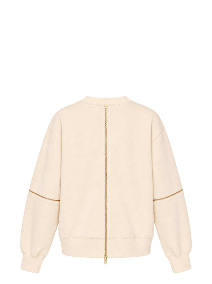 Undercover cream crewneck sweatshirt with zip details across the sleeves and an embellished logo at the chest - view 2
