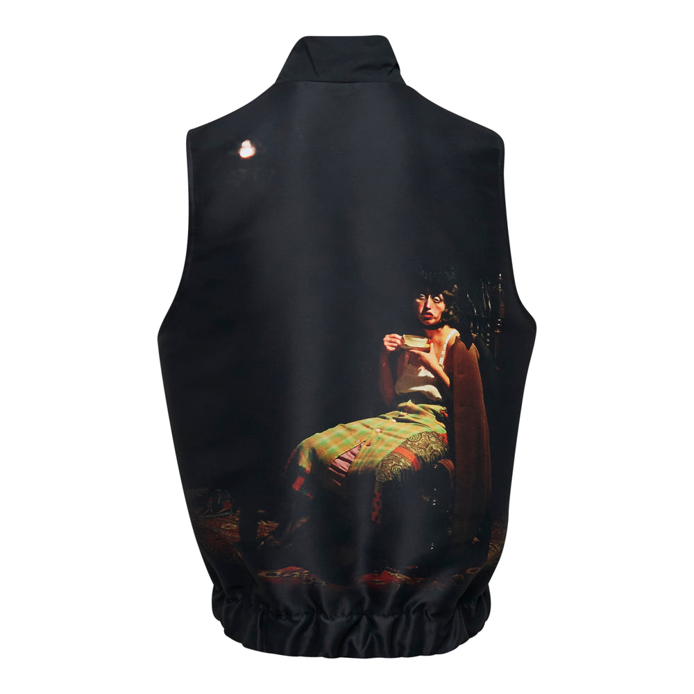 Undercover x Cindy Sherman black padded gilet with zip-through stand collar, zipped pockets, and co-branded woven label at the chest - view 2