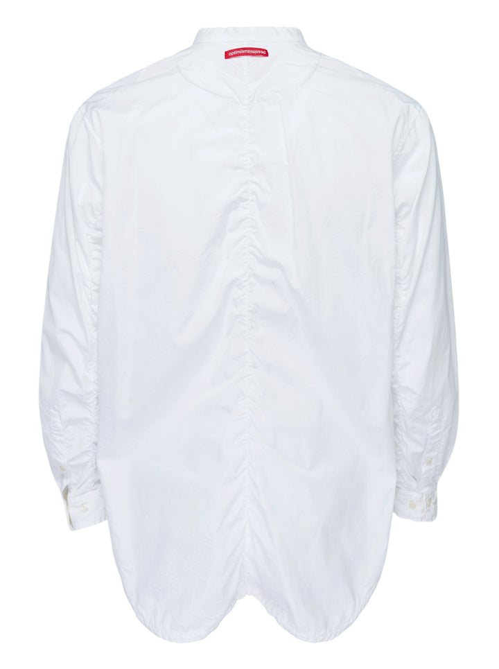 Undercover white long sleeve pullover shirt with band collar, half-button placket, and two flap pockets at the waist - view 2