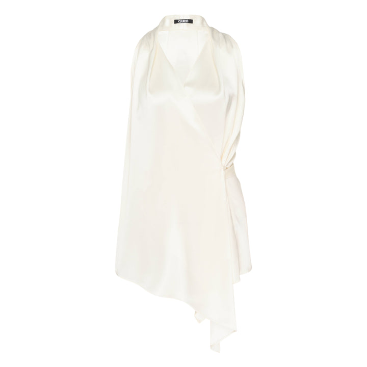 Asymmetric Wrap Satin Top