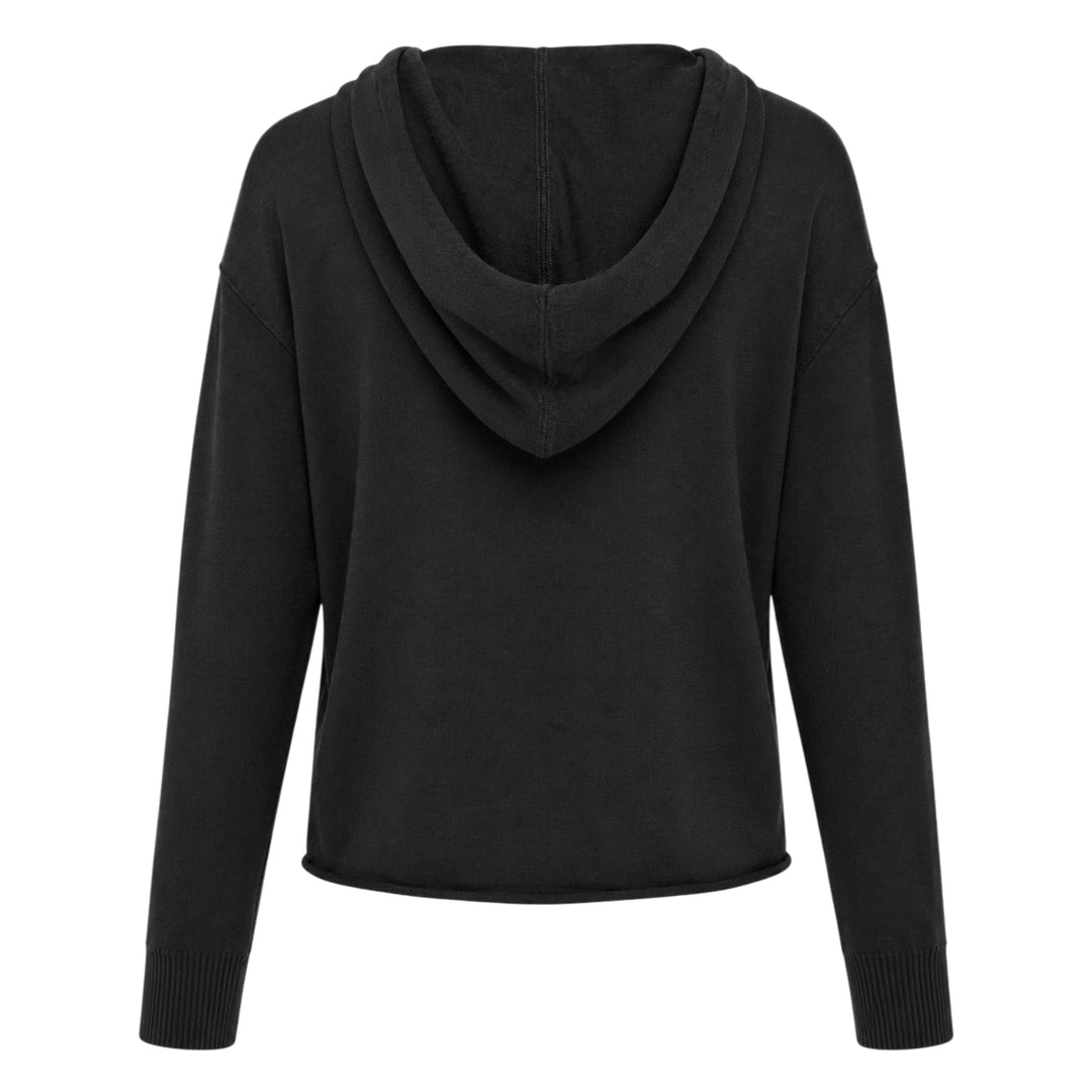 Club21 Collection mid weight knit hoodie in olive, featuring a drawstring hood, dropped shoulders, and ribbed cuffs, displayed flat on a white background