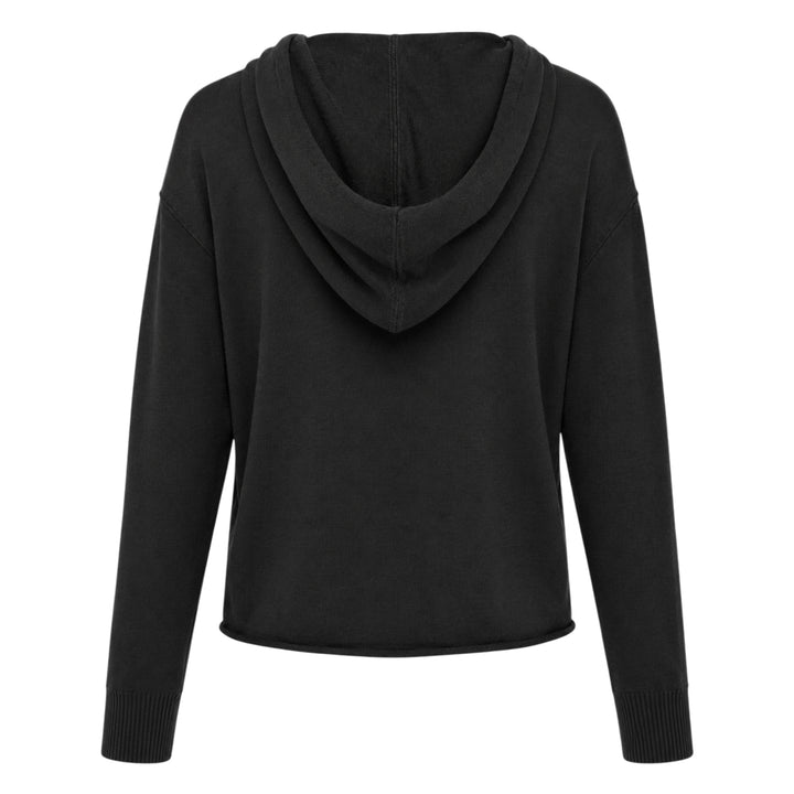Club21 Collection mid weight knit hoodie in olive, featuring a drawstring hood, dropped shoulders, and ribbed cuffs, displayed flat on a white background