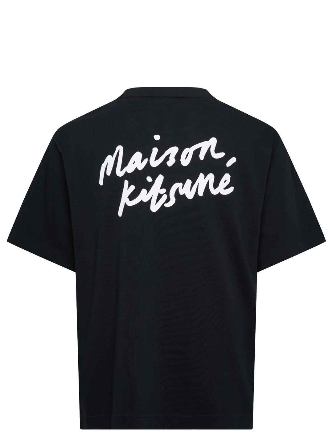 Maison Kitsuné Handwriting Oversized Tee in black with embroidered white script logo on the chest, front view - view 2
