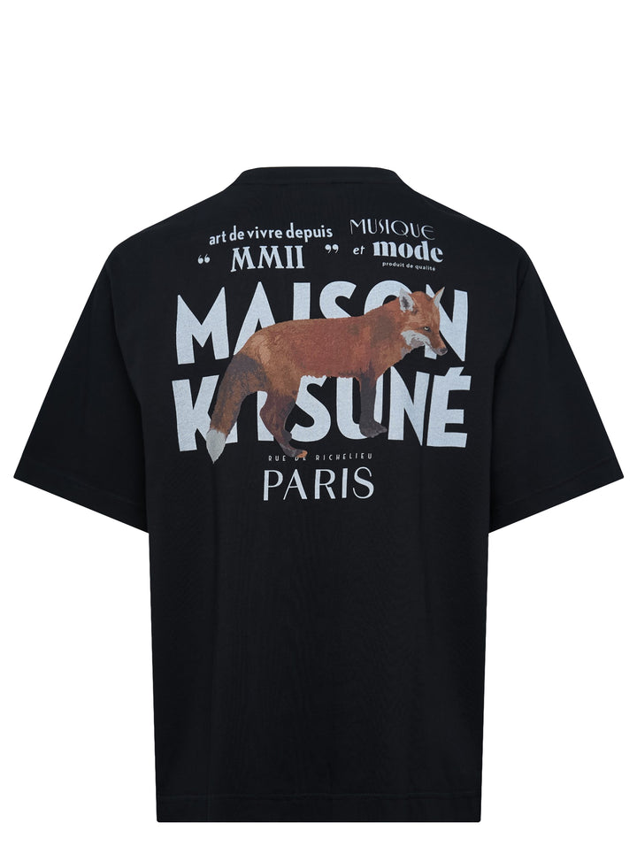 Maison Kitsuné MMII Profile Fox Oversize Tee in black with typographic chest graphic reading Maison Kitsuné Paris MMII 75001, crew neck, short sleeves, relaxed fit - view 2