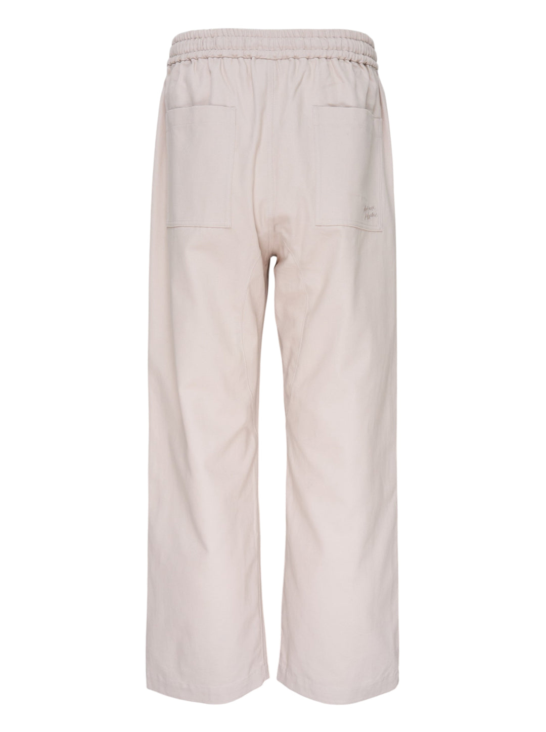 Maison Kitsuné Workwear Wide Leg Pants in blush beige with elasticated drawstring waist and front patch pockets, straight wide-leg silhouette, front view on white background - view 2