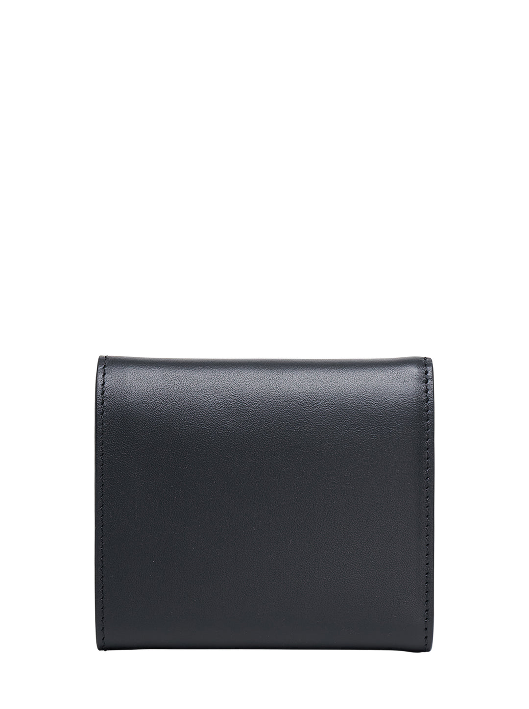Black leather Maison Kitsuné trifold wallet with a blue fox-face graphic and Maison Kitsuné Paris logo on the front - view 2