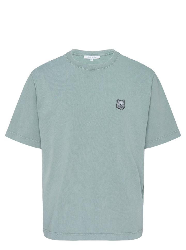 Maison Kitsuné Fox Head Faded Oversize Tee in washed sage green with embroidered fox head motif on the chest
