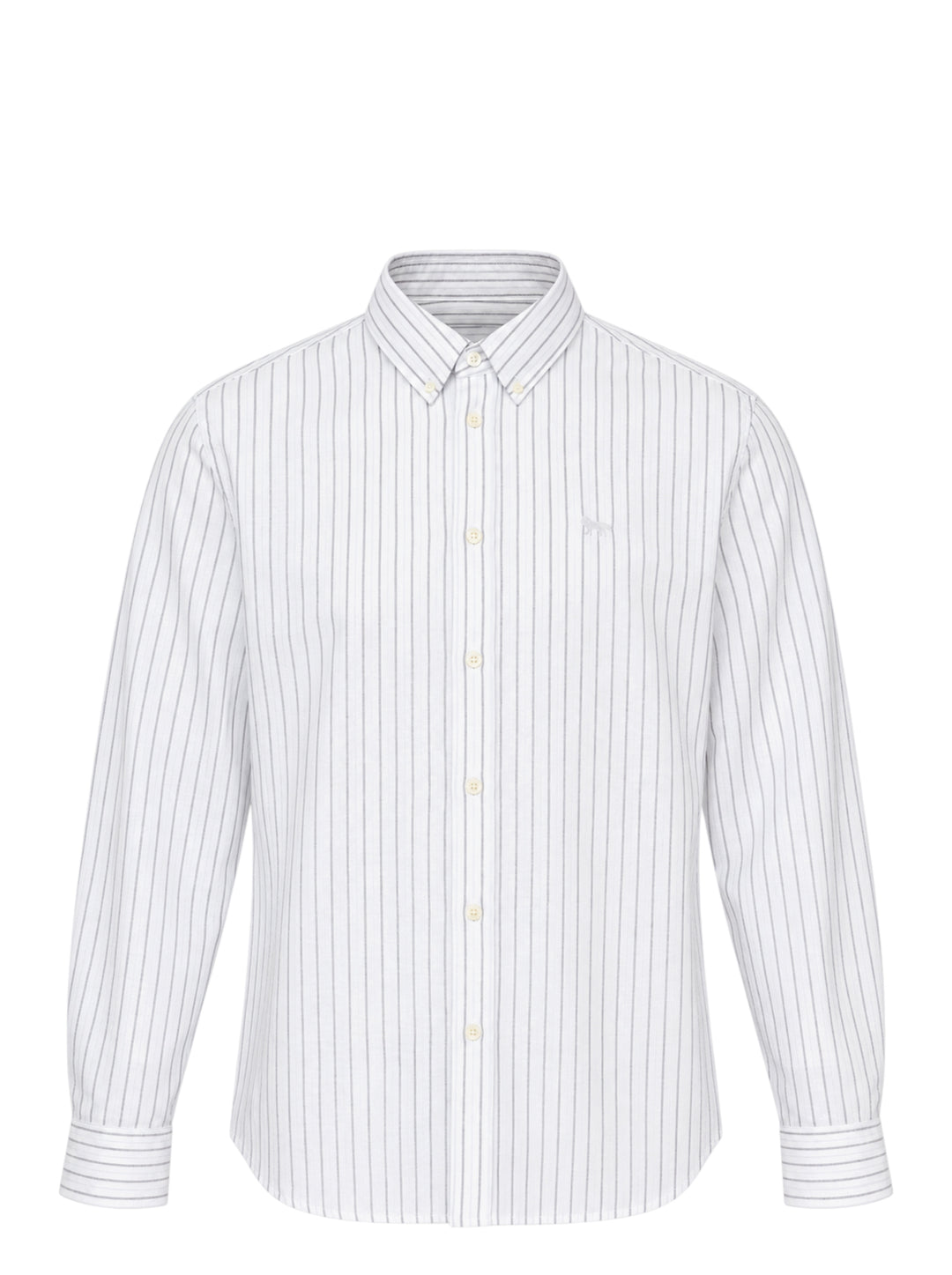 Maison Kitsuné Profile Fox white long sleeve shirt with fine vertical stripes, button-down collar and tonal fox embroidery on the chest