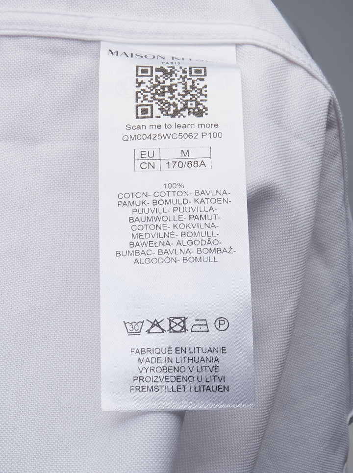Maison Kitsuné Profile Fox Casual Long Sleeve Shirt in white with burgundy fox embroidery at the chest and button-down collar - view 3