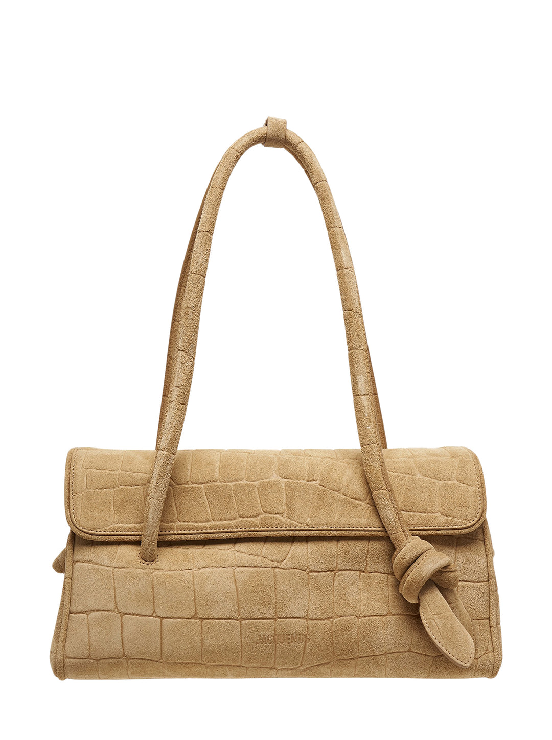 Jacquemus Le Turismo Long shoulder bag in croc-embossed suede with foldover flap and knotted rolled straps