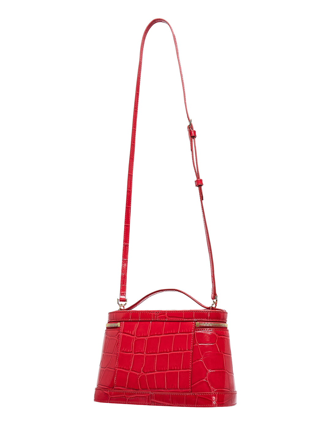 Jacquemus Le Petit Vanity red croc-embossed leather handbag with gold-tone zip, top handle and long adjustable shoulder strap - view 2