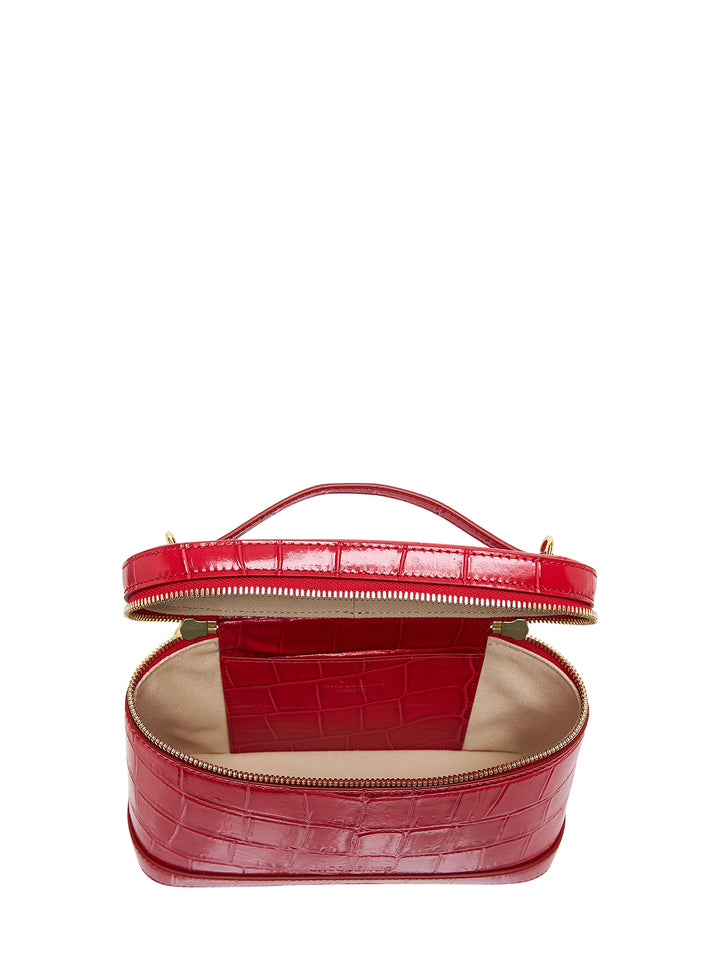 Jacquemus Le Petit Vanity red croc-embossed leather handbag with gold-tone zip, top handle and long adjustable shoulder strap - view 3