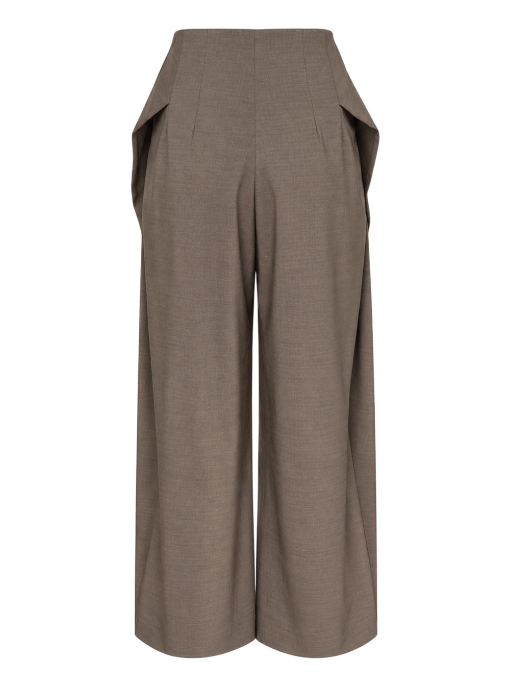 Jacquemus Le Pantalon Cubisto high-waisted wide-leg trousers in taupe-brown woven fabric with sculpted curved side seams, shown from the front - view 2